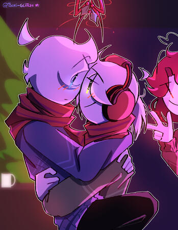 Henry and Charles under the mistletoes with Ellie help.